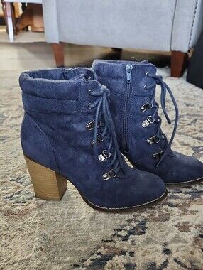 CandiesLace-Up Faux Suede Ankle  Boots in Navy